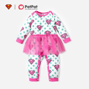 Superman Baby Girl Allover-Print Polka Dots Langarm-Mesh-Overall
