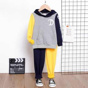2pcs Toddler Boy Letter Print Colorblock Hooded Sweatshirt and Pants Set