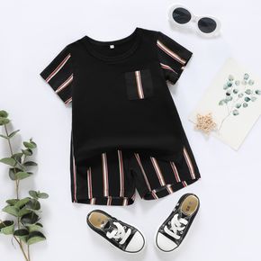 Ready For It Toddler Boy 2pcs Striped Short-sleeve T-shirt Top and Shorts Black Set