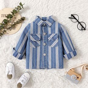 100% Cotton Denim Baby Boy Button Front Striped Long-sleeve Jacket
