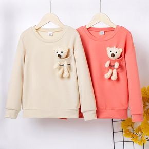 Kid Boy/Kid Girl Solid Color Pocket Design Pullover Sweatshirt (Bear Doll is included)