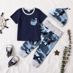 3pcs Baby Boy 95% Cotton Short-sleeve T-shirt and Camouflage Pants with Hat Set