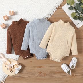 Baby Boy/Girl Solid Cable Knit Mock Neck Long-sleeve Romper