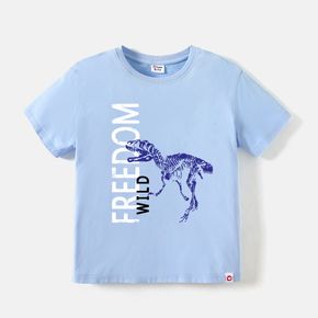 Go-Neat Kid Boy Water & Stain Resistant Letter Dinosaur Print Breathable Short-sleeve Blue Tee