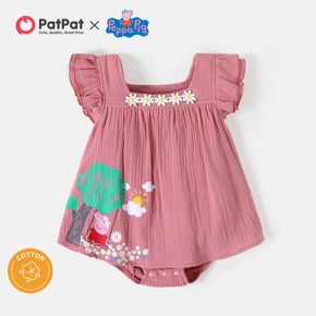 Peppa Pig Baby Girl 100% Cotton Crepe Flutter-sleeve Daisy Applique Print Romper