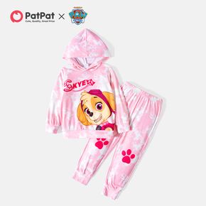 PAW Patrol 2pcs Toddler Girl Tie Dyed Letter Print Pink Hoodie and Pants Set