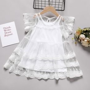 Dress Like Wind Toddler Girl 2pcs Lace Decor Short-sleeve White Dress Set