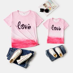 Letter Print Pink Ombre Round Neck Short-sleeve T-shirts for Mom and Me