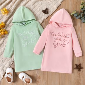 Toddler Girl Letter Print Solid Color Hooded Sweatshirt Dress