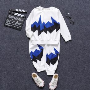 2pcs Toddler Boy Geo Print Colorblock Sweatshirt and Elasticized Pants Set