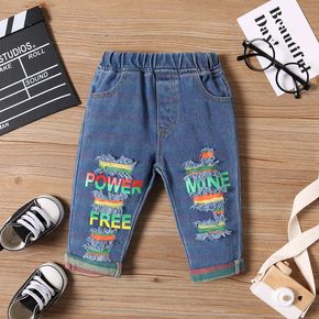 Baby Boy/Girl Colorful Letter Print Frayed Ripped Denim Pants Jeans