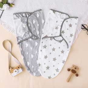 Newborn 95% Cotton Swaddle Wrap Receiving Blankets Stars Clouds Pattern Baby Waddles Sleep Sack (Without Hat)
