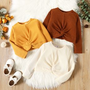 Toddler Girl Solid Color Twist Knot Ribbed Long-sleeve Tee