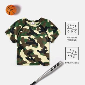 Activewear Moisture Wicking Baby Boy Camouflage Textured Short-sleeve T-shirt