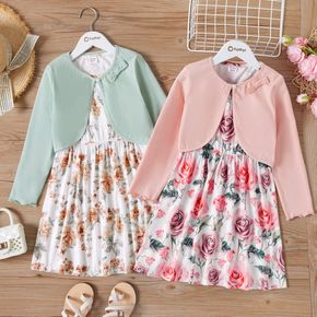 2-teiliges ärmelloses Kleid mit Blumendruck für Kinder und Mädchen mit Bowknot-Design