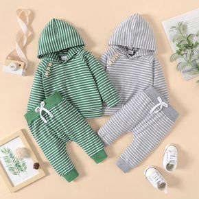2pcs Baby Boy/Girl 95% Cotton Long-sleeve Striped Hoodie and Pants Set