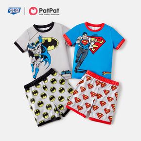 Justice League 2-piece Kids Boy Batman and Superman Tee and Allover Logo Shorts Sets