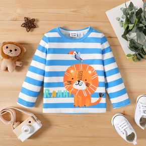 Baby Boy Lion & Letter Print Blue Striped Long-sleeve Tee