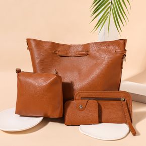 4-pack Women Pure Color Handbags Wallet Tote Bag Shoulder Bag Top Handle Satchel Clutch Coin Purse Set