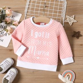 Baby Girl Letter Embroidered Pink Long-sleeve Pullover Sweatshirt