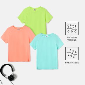 Activewear Moisture Wicking Kid Boy/Kid Girl Solid Color Breathable Short Raglan Sleeve Tee