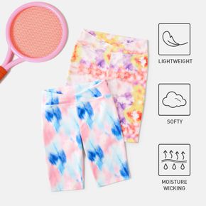 Activewear Polyester Spandex Fabric Kid Girl Tie Dyed Elasticized Soft Leggings Shorts
