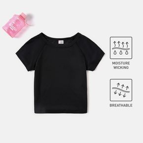 Activewear Moisture Wicking Baby Boy Black Textured Short-sleeve T-shirt
