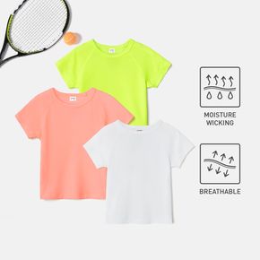 Activewear, feuchtigkeitsableitendes, einfarbiges Kurzarm-T-Shirt mit Rundhalsausschnitt für Jungen/Mädchen