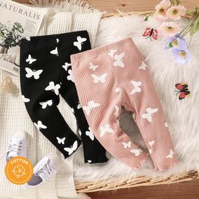 Baby Girl 95% Cotton Rib Knit Allover Butterfly Print Pants Leggings