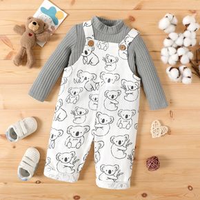 قطعتان من ملابس الأطفال الرضع بنسبة 100٪ من القطن بطباعة الكوالا ومجموعة كنزة صوفية محبوكة بأكمام طويلة