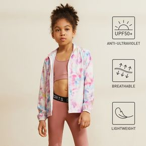 Activewear Polyester Spandex Fabric Kid Girl Tie Dyed Stand Collar Zipper Jacket