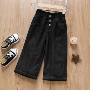 Toddler Girl Button Design Wide Leg Black Denim Jeans
