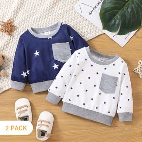 2-Pack Baby Boy Allover Stars Print Colorblock Long-sleeve Pullover Sweatshirts Set