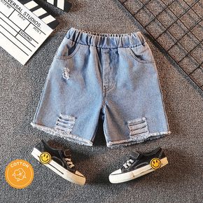 Toddler Boy Trendy 100% Cotton Blue Ripped Denim Shorts