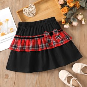Kid Girl Bowknot Design Plaid Splice Skirt