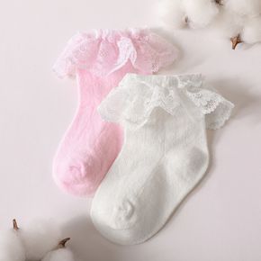 2-pairs Baby / Toddler Lace Trim Plain Socks