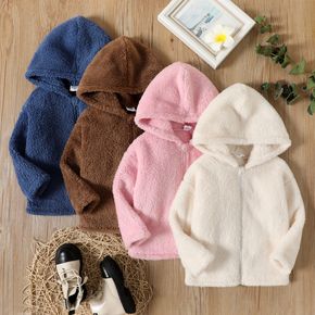 Toddler Girl/Boy Solid Color Fleece Hooded Coat