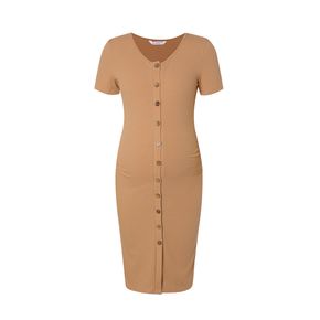 Nursing Button Through Side Ruched Ribbed Short-sleeve Dress
