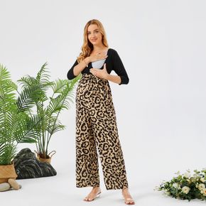 Maternity Splicing Leopard Print Jumpsuit
