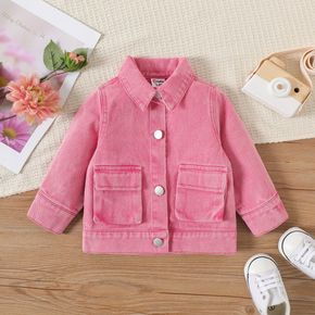 100% Cotton Baby Girl Button Front Pink Long-sleeve Denim Jacket