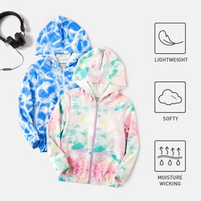 Activewear Polyester Spandex Fabric Toddler Girl Tie Dyed Breathable Hooded Jacket