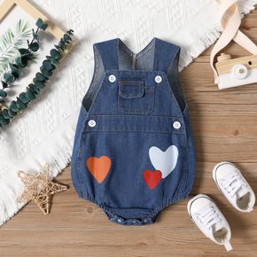 Baby Girl 95% Cotton Denim Love Heart Print Overalls Shorts