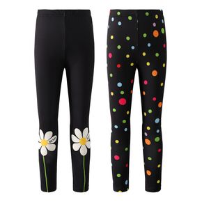 Kid Girl Floral Print/Colorful Polka Dots Black Leggings