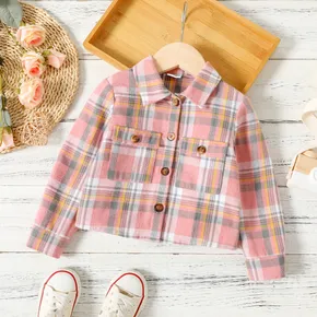 Toddler Girl Lapel Collar Button Design Pink Plaid Jacket