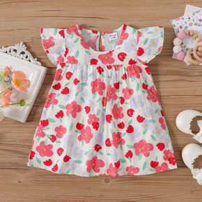 100% Cotton Baby Girl Allover Floral Print Flutter-sleeve Dress