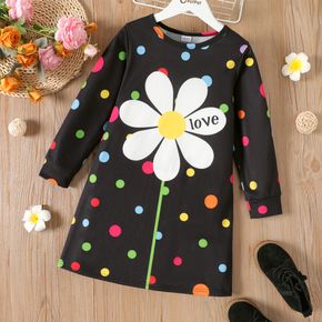 Kid Girl Floral Print Polka dots Long-sleeve Sweatshirt Dress