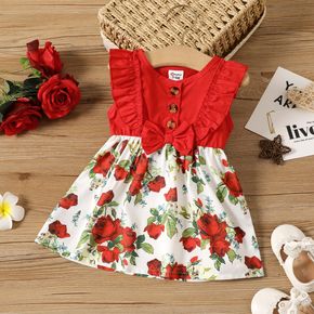 Baby Girl 100% Cotton Ruffle Bowknot Splicing Floral Print Tank Dress