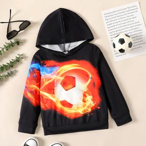 Kid Boy Soccer Print Black Hoodie Sweatshirt
