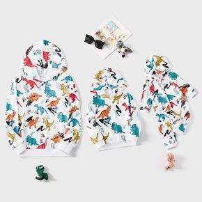 Allover Colorful Dinosaur Print Long-sleeve Hoodies for Mom and Me