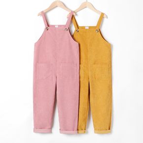 Kid Girl Solid Color Pocket Design Corduroy Strap Jumpsuits